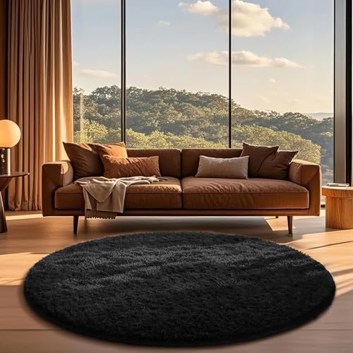 Round Rug 6Ft Black Circle Area Rug (3- Black / 6' (Round))