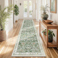 2x8 Washable Hallway Runner Rug Non Slip Floral Carpet (Green / 2' x 8')