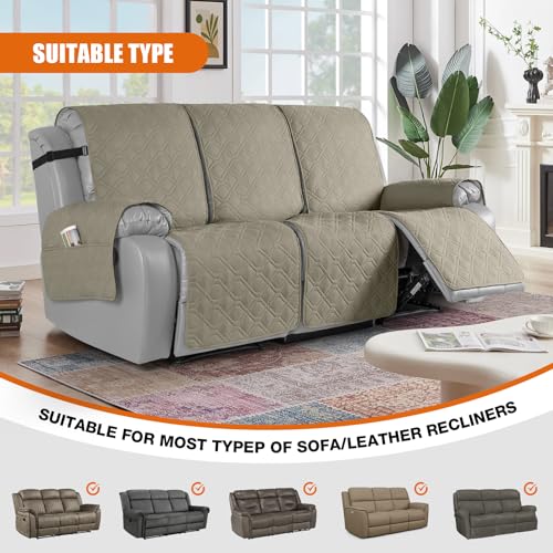Waterproof Recliner Couch Covers Washable (Khaki / 3 Seater)