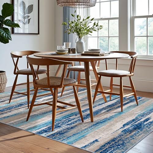 Washable Abstract 6x9 Area Rug for Living Room Non Slip Bedroom Rug (Blue Aqua/Beige Taupe Multi / 6' x 9' (Rectangular))