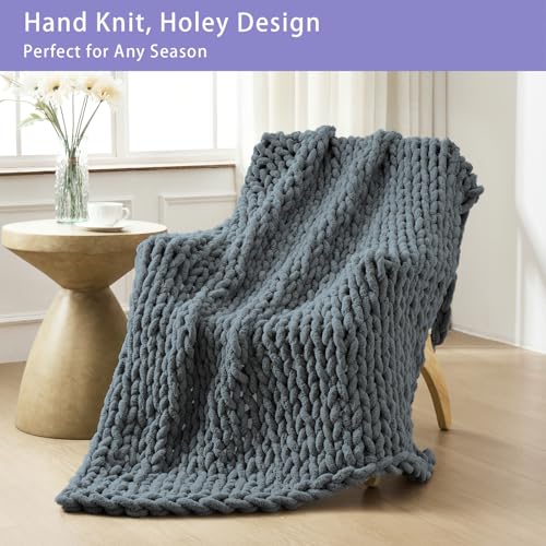 Chunky Knit Throw Blanket for Couch (Iron Gray / 40"x60" (Medium Size Throw）)