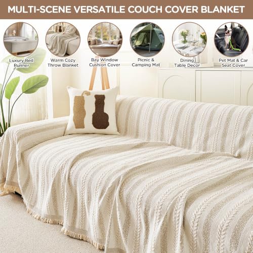 Couch Cover for Sofa (Striped Braid Cream / 71*102 inch)