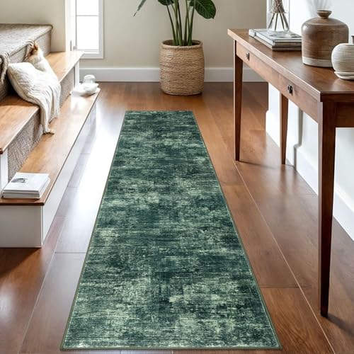 Abstract Runner Rug 2x8 Ft Washable Runners for Hallways (Dark Green / 2' x 8' (Rectangular))