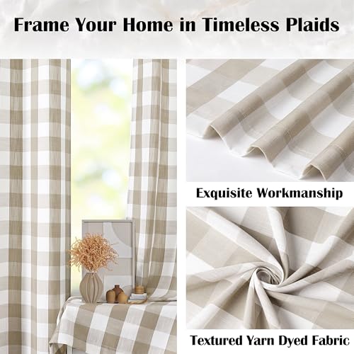 Beige Buffalo Plaid Semi Sheer Curtain Panels 84 Inches Long (Beige/White / 40"W x 84"L (Pack of 2))