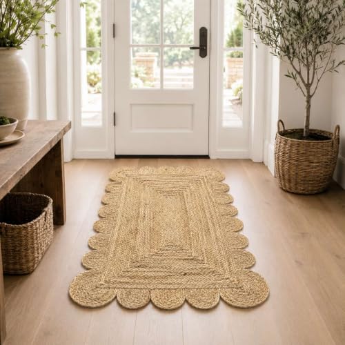Scalloped Natural Jute Area Rug 4x6 Ft (Natural / 4' x 6' (Rectangular))