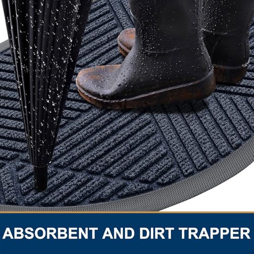 Half Circle Front Door Mat Outside Entrance (Navy Blue / 47" X 32")