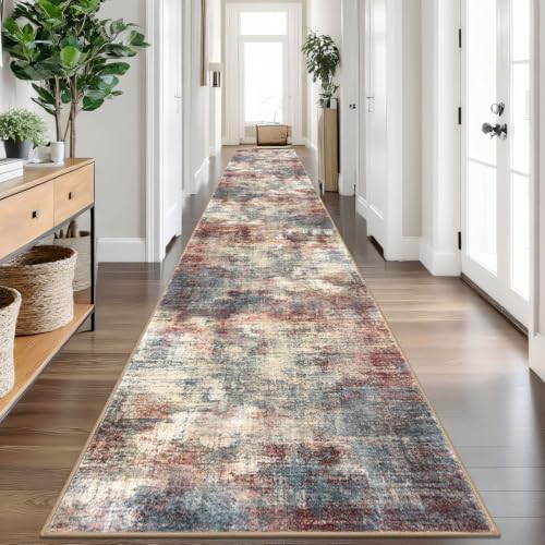 Abstract Runner Rug 3x20 Ft Extra Long Washable Runners for Hallways (Red/Multi / 3' x 20' (Rectangular))