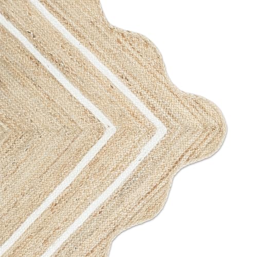 Wave Scalloped Jute Rug Entryway Natural Boho Area Rug Off (8'x8' / White)