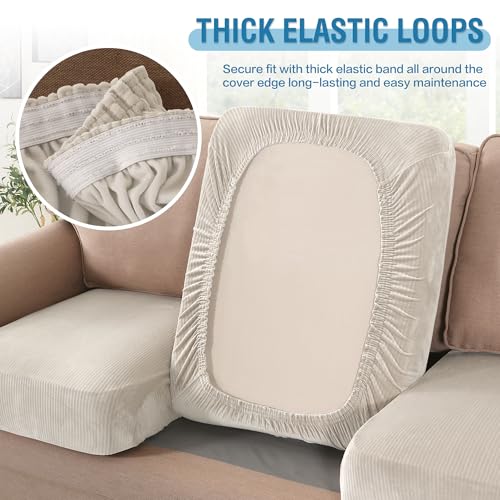 Velvet Stretch Couch Cushion Cover Plush Cushion Slipcover for Chair Loveseat Sofa Cushion Furniture Protector Seat Cushion Sofa Cover (Striped Ivory / 3 Cushion Sofa)