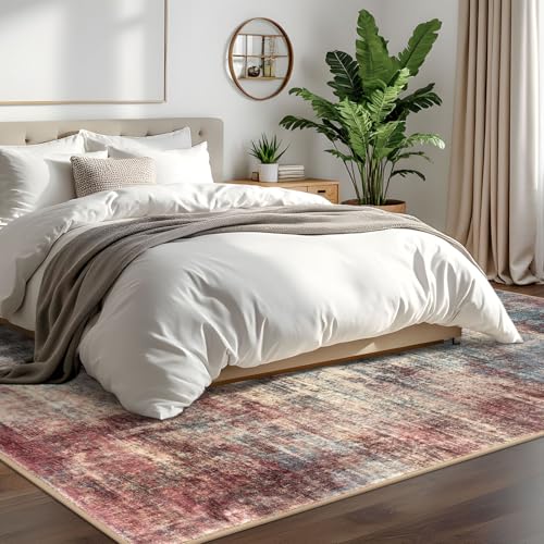 Abstract Area Rugs 6x9 Ft Washable Rugs for Living Room (Red/Multi / 6' x 9' (Rectangular))