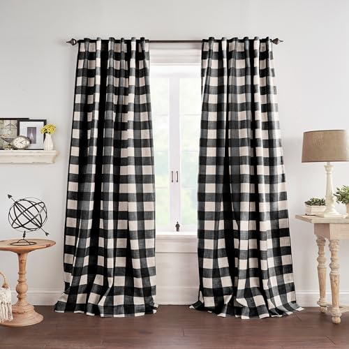 Grainger Buffalo Check Blackout Window Curtain (Black / 52"W x 108"L (Pack of 1))