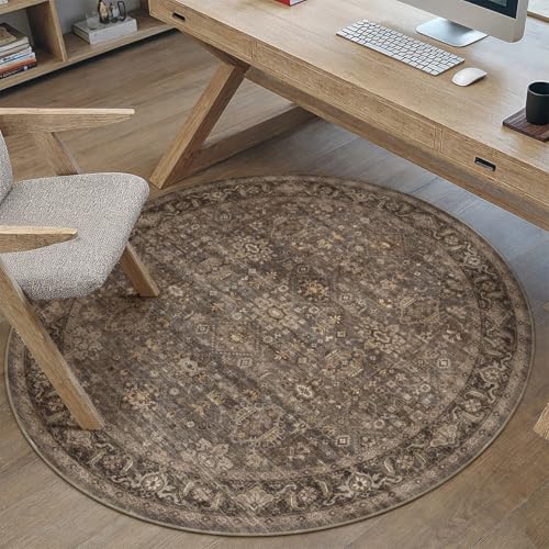 3x3 Dark Brown Vintage Round Rug (Brown / 3' (Round))