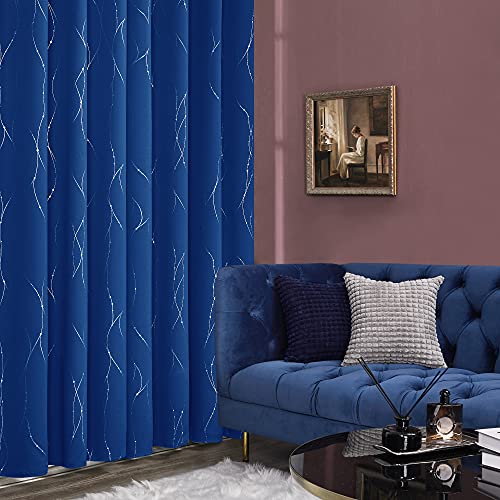 Living Room Curtains 84 Inches Long (Royal Blue/Wave Dots / 38"W x 84"L (Pack of 2))