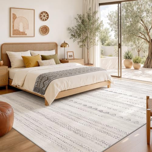 Boho 10x12 Area Rug Living Room Rugs Machine Washable Gray (Boho Grey / 10' X 12' (Rectangular))