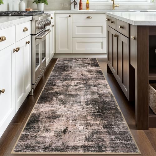 Abstract Runner Rug 3x8 Ft Washable Runners for Hallways (Brown/Rust / 3' x 8' (Rectangular))