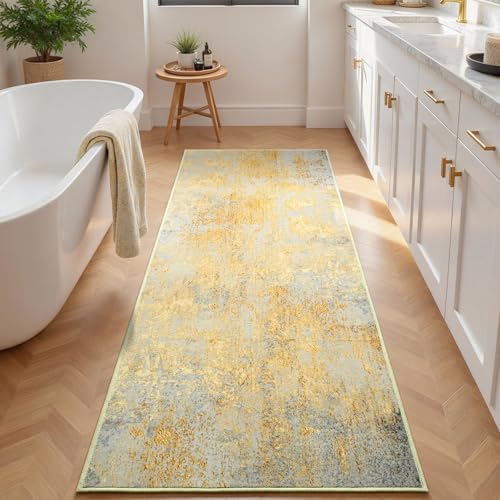 2x6 Rug Runners for Hallways Kitchen Runner Rug Non Slip Washable Long Runner Rugs with Rubber Backing Soft Abstract Carpet Runner for Hallways (Orange, Silver & Gray / 2' x 6' (Runner))