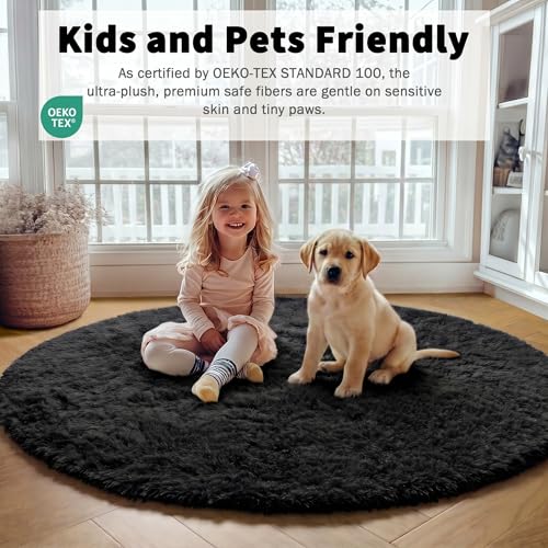 Black Round Rugs 7ft for Living Room (Black / 7' (Round))