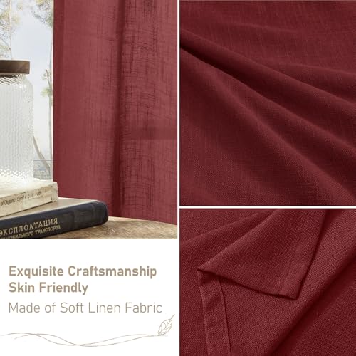 Semi Sheer Linen Curtains 45 Inches Long for Windows (Burgundy Red / 52"W x 45"L (Pack of 2))