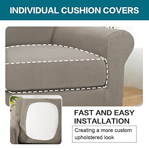 2 Piece Chair Covers Chair Slipcovers for Living Room Armchair Couch Cover Chair Sofa Cover with Individual Cushion Covers Furniture Cover for Chairs Feature Thick Fabric (Armchair (1 Cushion) / Taupe)
