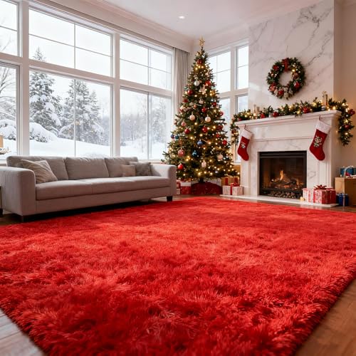Red Shag Area Rugs for Bedroom Living Room