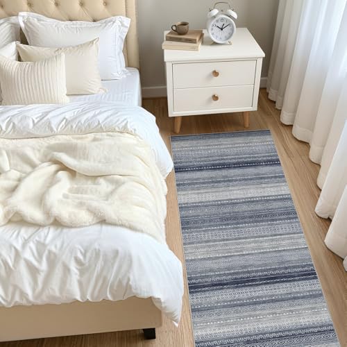 Boho 2x6 Runner Rug Machine Washable Rugs Non Slip Denim Blue (Denim Blue / 2' X 6' (Runner))