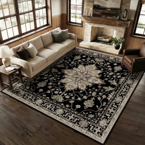 Washable Area Rug (Black/Neutral / 8' x 8' (Square))