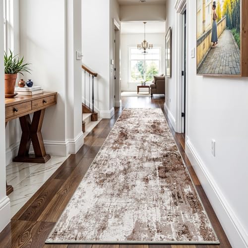 3x12 Washable Runner Rugs for Hallway (Brown/Khaki/White / 3' x 12' (Runner))