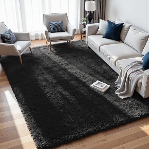 8x10 Fluffy Shag Area Rugs for Living Room Bedroom (Black / 8' x 10' (Rectangular))