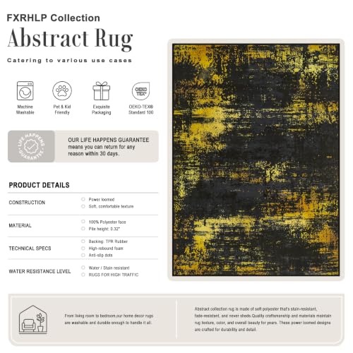 5x7 Area Rug Living Room (Dark Black Gold / 5' x 7' (Rectangular))