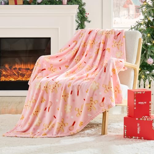 Pink Christmas Throw Blanket for Girls & Teens (Pink Gingerbread / Throw(50"x60"))