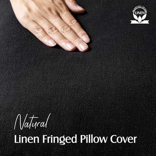 Decorative Linen Fringe Throw Pillow Covers 26×26 Inch (26" x 26" (Pack of 2) / Black)