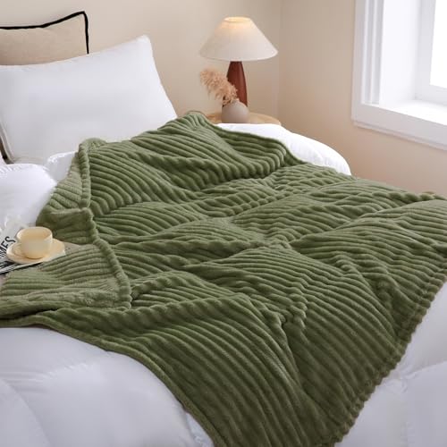 Olive Green Fleece Throw Blanket 50”×60” for Couch Sofa Livingroom (Olive Green / 50×60inch)