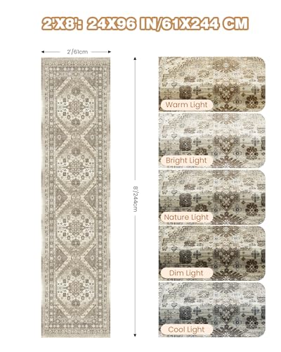 Runner Rug 2x8 Runners for Hallways Non Slip Washable Rugs (Brown / 2' x 8' (Runner))