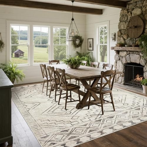 8x10 Washable Area Rugs for Living Room (8' x 10' (Rectangular) / Morocco-beige-black-brown)