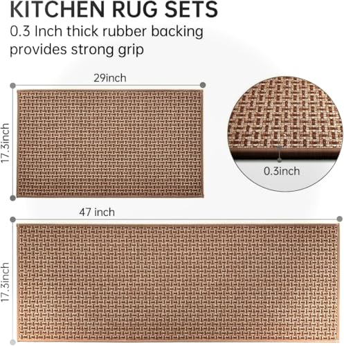 Kitchen Rugs and Mats Non Skid Washable Set of 2 PCS (Brown)