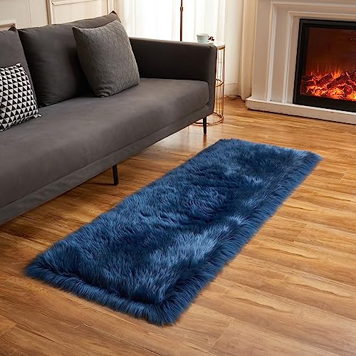 Ultra Soft Fluffy Rugs Faux Fur Rug Chair Cover Seat Pad Fuzzy Area Rug (Dark Blue / 2' x 6' (Rectangular))
