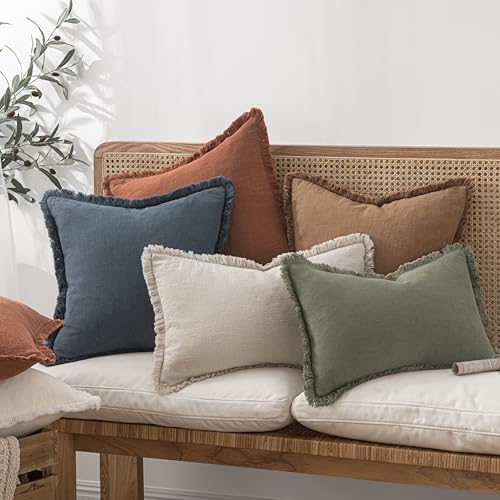 Linen Fringe Decorative Fall Euro Throw Pillow Covers Brown 24x24 (24" x 24" (Pack of 2) / Brown)