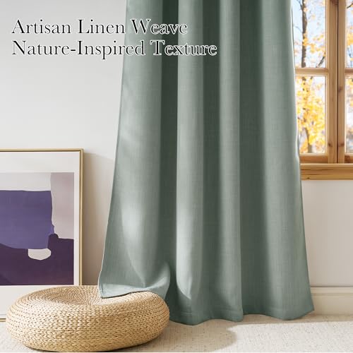 Faux Linen Sage Green Blackout Curtains 84 inches Long for Living (Linen Sage Green / 52"W x 84"L (Pack of 2))