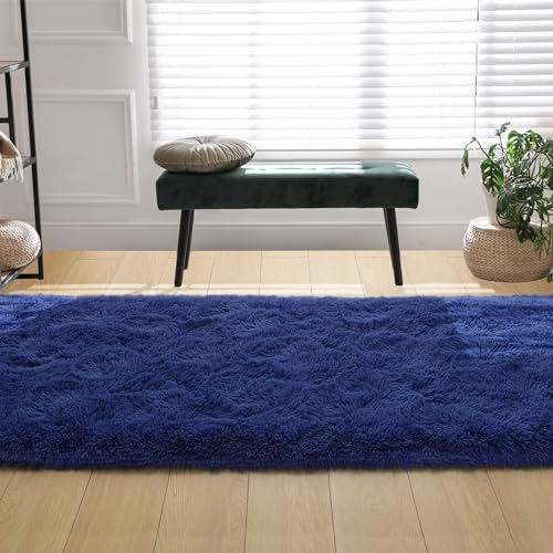 Navy Soft Runner Rugs for Bedroom 2x6 ft with Rubber Backing (Light Navy / 2' X 6' (Runner))