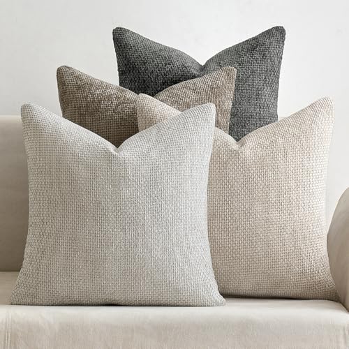Soft Decorative Chenille Pillow Covers Neutral 18x18 Pack of 4 (18" x 18" (Pack of 4) / Neutral)