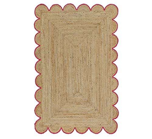 Scalloped Natural Jute Area Rug (2'x12' (Runner) / Pink)