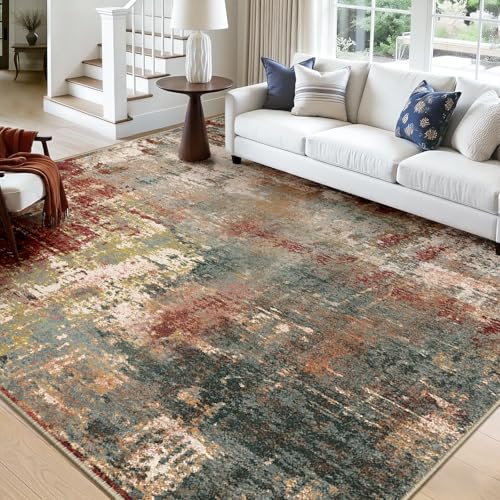 Washable Square 10' x10' Area Rug for Living Room Rustic Brown (Rust Red/Green/Blue/Multi / 10' x 10' (Square))