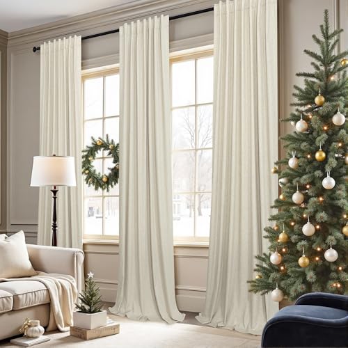 Burlap Colored Blackout Curtain 84 Inch Length 2 Panel Faux Linen Modern Farmhouse Living Room Darkening Curtain for Bedroom Window Black Out Drape for Sliding Glass Door Back Tab 7ft Long 52x84 Beige (Linen / 52"W x 84"L (Pack of 2))