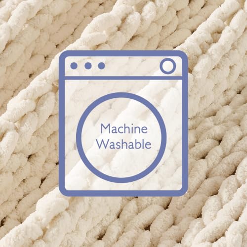 Chunky Knit Throw Blanket for Couch (Beige / 40"x60" (Medium Size Throw）)