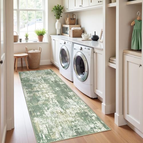 Washable Runner 2'x6' Abstract Area Rug for Hallway Light Green (Green/Gray/Yellow / 2' x 6' (Runner))