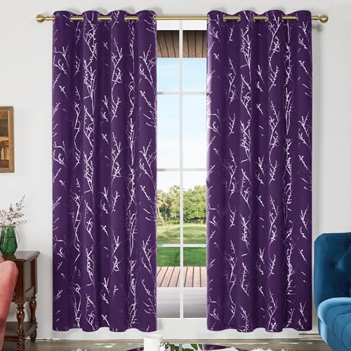 Living Room Curtains 95 Inches Long (Purple Grape/Tree Branch / 52"W x 95"L (Pack of 2))