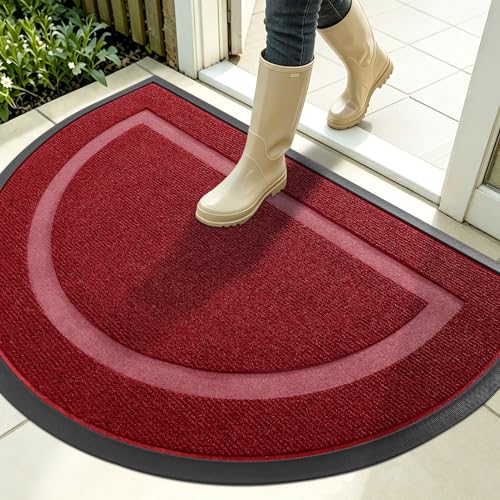 Half Circle Front Door Mat Outside 35x23 All (Wine Red / 35" x 23")