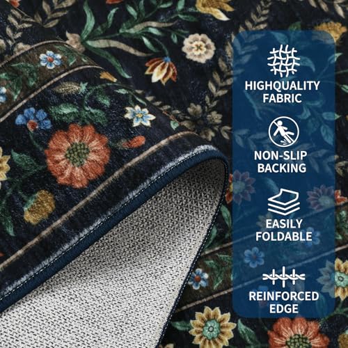 Washable Kitchen Rugs Non Slip 2x6 Hallway Runner Stain Resistant Low Pile Rug (Navy/Black / 2' x 6' (Rectangular))