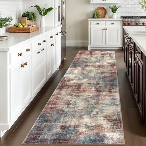 Abstract Runner Rug 3x10 Ft Washable Runners for Hallways (Red/Multi / 3' x 10' (Rectangular))