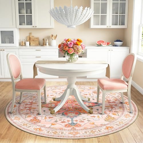 Washable Area Rug (Pink/Light Pink/Colorful / 6' (Round))